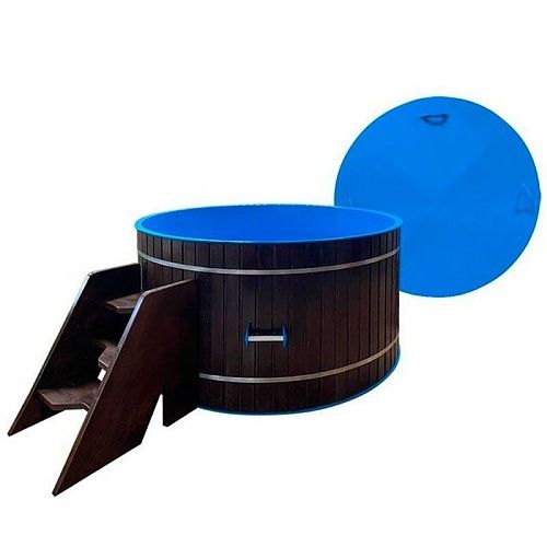 купель из полипропилена  обшитая деревом с лестницей 200 см купель пластиковая обшитая деревом с лестницей 200 см